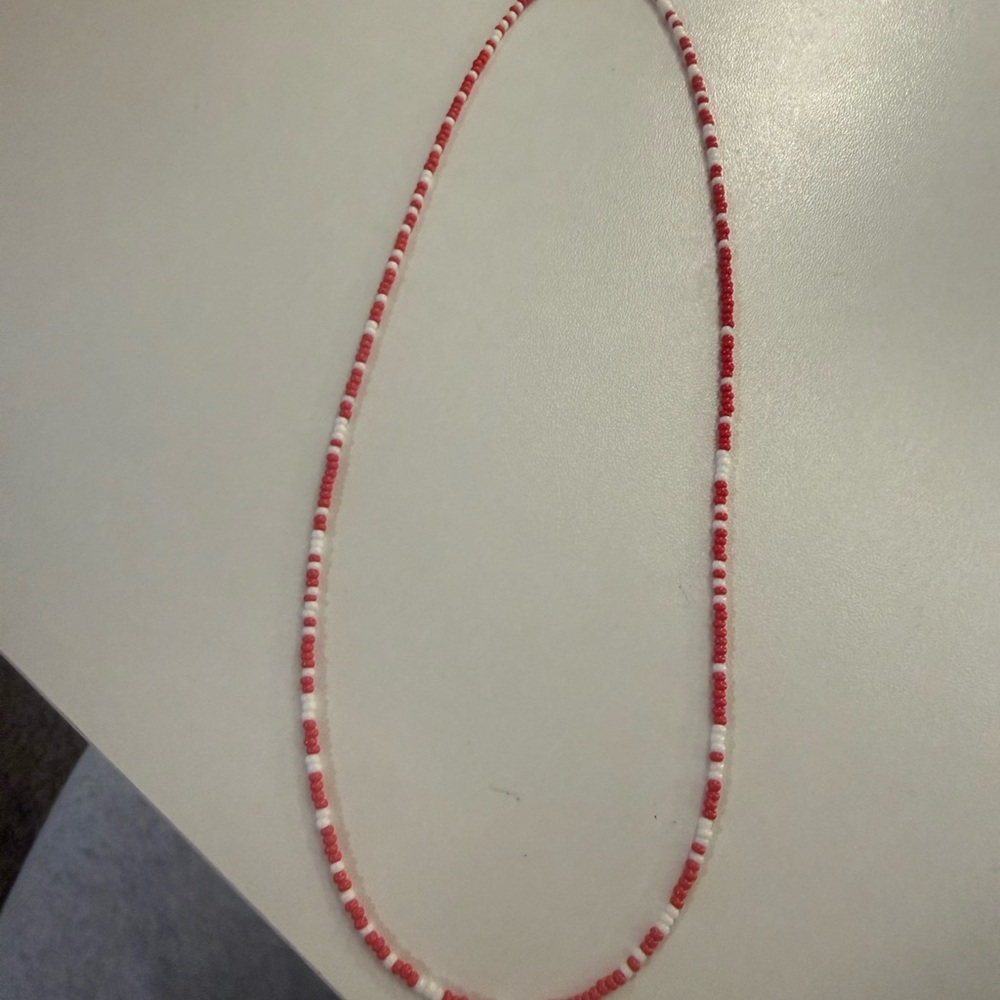 Red and White Beaded Necklace - Unbranded